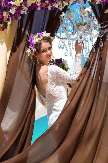 Purple geometric bamboo wedding arch, Dasha and Pako, Phuket — photo 38