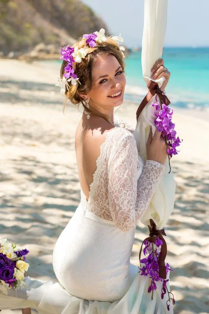 Purple geometric bamboo wedding arch, Dasha and Pako, Phuket — photo 41
