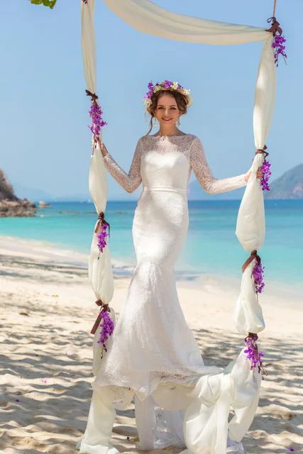 Purple geometric bamboo wedding arch, Dasha and Pako, Phuket — photo 43