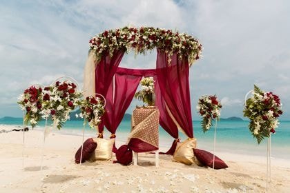 Geometric Arch with Red — top coverage — Phuket wedding decoration