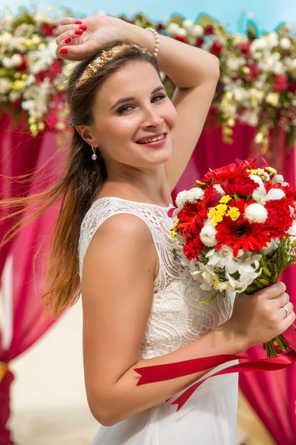 Red geometric wedding arch in Phuket — Anya and Anton, Phuket — photo 24
