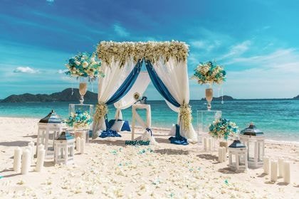 Bamboo Tent with White, Blue — top coverage — Phuket wedding decoration