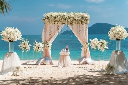 Bamboo Tent with White, Pink, Cream — top coverage — Phuket wedding decoration
