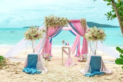 Bamboo Tent with Pink, Blue — top coverage — Phuket wedding decoration