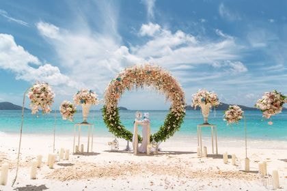 Round Arch with Pink, White, Green — full coverage — Phuket wedding decoration