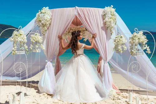 Pink geometric wedding arch, Anzhelika and Artur, Phuket — photo 26