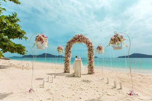 Pink classic floral wedding arch, Ulyana and Andrei, Phuket — photo 1