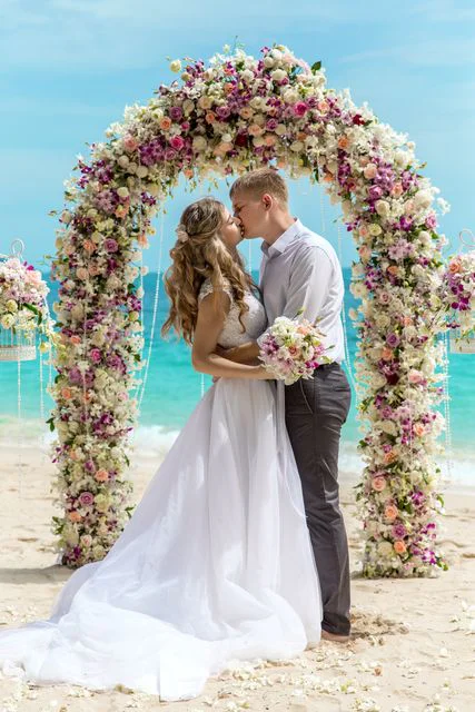 Pink classic floral wedding arch, Ulyana and Andrei, Phuket — photo 10