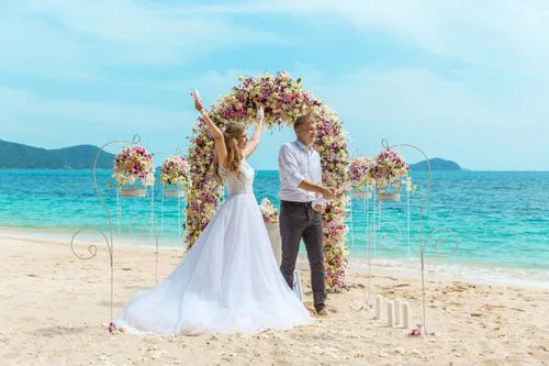 Pink classic floral wedding arch, Ulyana and Andrei, Phuket — photo 13