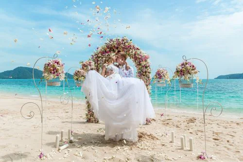 Pink classic floral wedding arch, Ulyana and Andrei, Phuket — photo 14