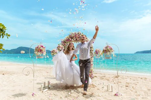 Pink classic floral wedding arch, Ulyana and Andrei, Phuket — photo 15