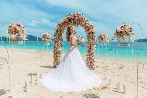 Pink classic floral wedding arch, Ulyana and Andrei, Phuket — photo 17