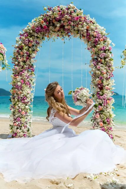 Pink classic floral wedding arch, Ulyana and Andrei, Phuket — photo 19