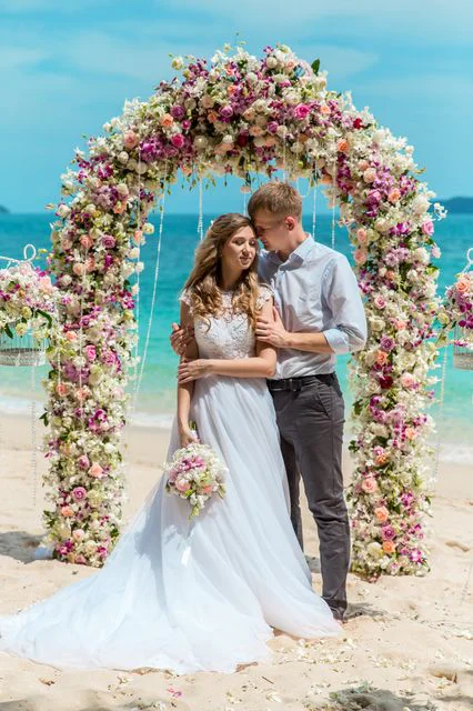 Pink classic floral wedding arch, Ulyana and Andrei, Phuket — photo 21