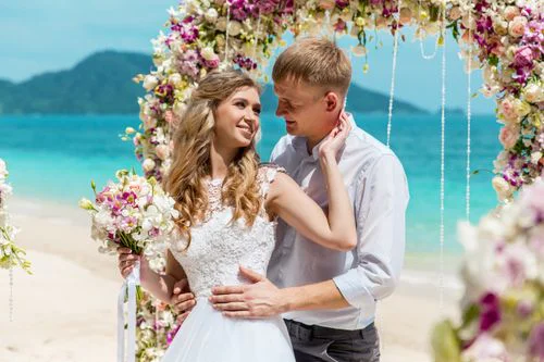 Pink classic floral wedding arch, Ulyana and Andrei, Phuket — photo 22