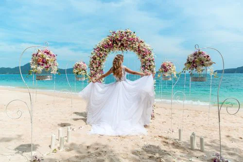 Pink classic floral wedding arch, Ulyana and Andrei, Phuket — photo 23