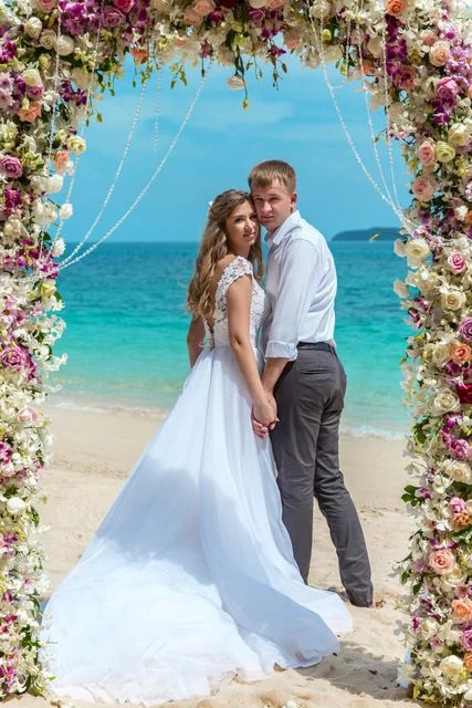 Pink classic floral wedding arch, Ulyana and Andrei, Phuket — photo 24