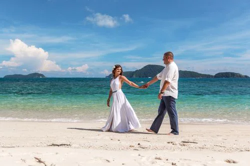 Blue geometric bamboo wedding arch, Phuket — photo 26