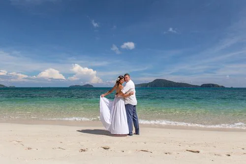 Blue geometric bamboo wedding arch, Phuket — photo 27