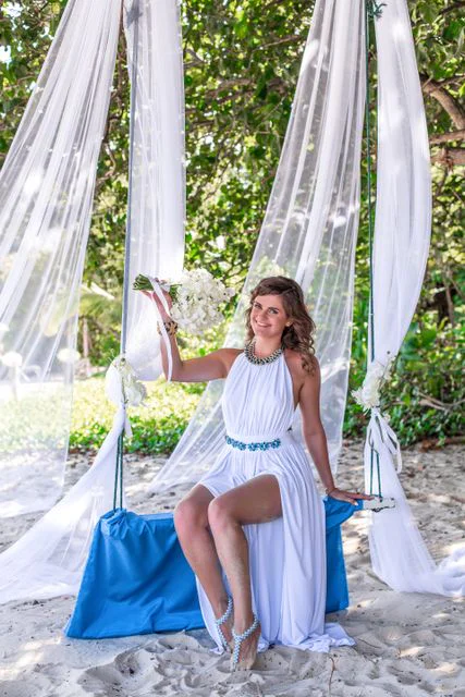 Blue geometric bamboo wedding arch, Phuket — photo 28