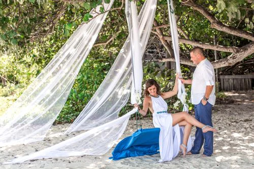 Blue geometric bamboo wedding arch, Phuket — photo 30