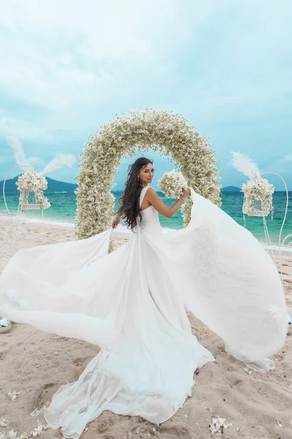 White classic floral wedding arch, Kristina and Dima, Phuket — photo 17
