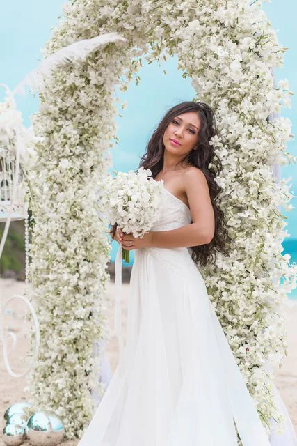 White classic floral wedding arch, Kristina and Dima, Phuket — photo 25