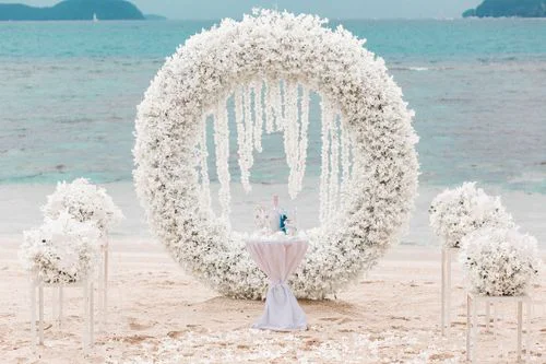 White round floral wedding arch, Kristina and Lesha, Phuket — photo 1