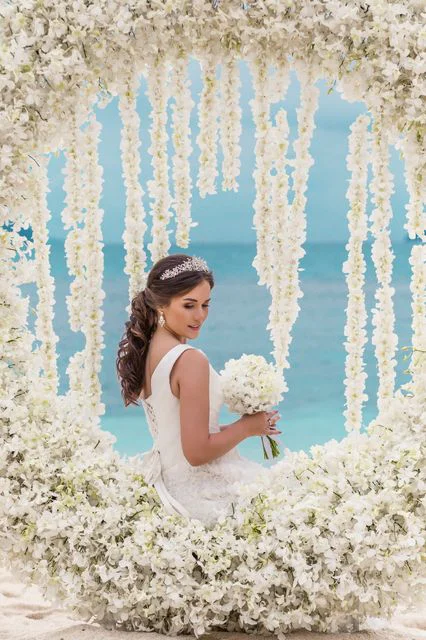 White round floral wedding arch, Kristina and Lesha, Phuket — photo 34