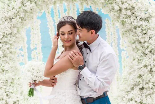 White round floral wedding arch, Kristina and Lesha, Phuket — photo 35