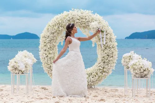 White round floral wedding arch, Kristina and Lesha, Phuket — photo 41