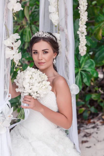White round floral wedding arch, Kristina and Lesha, Phuket — photo 42