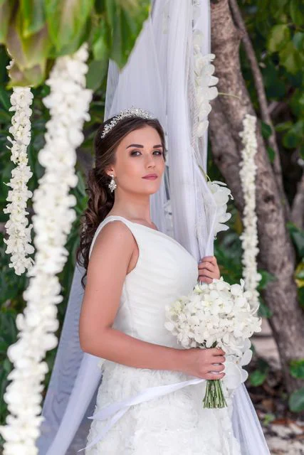 White round floral wedding arch, Kristina and Lesha, Phuket — photo 44