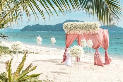 Bamboo Tent with Pink — top coverage — Phuket wedding decoration
