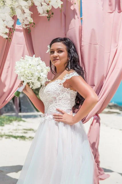 Pink geometric bamboo wedding arch, Natasha and Venya, Phuket — photo 26
