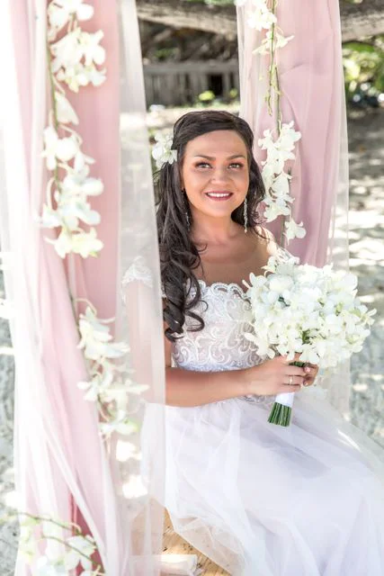 Pink geometric bamboo wedding arch, Natasha and Venya, Phuket — photo 41