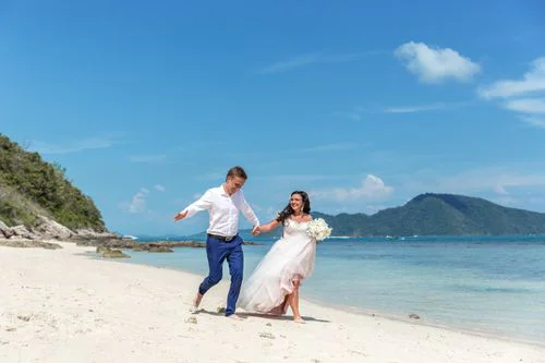 Pink geometric bamboo wedding arch, Natasha and Venya, Phuket — photo 43