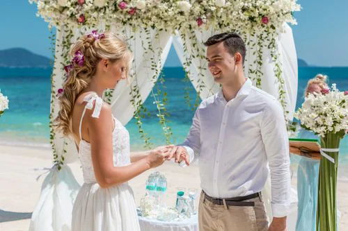 Green geometric bamboo wedding arch, Ina and Tautvydas, Phuket — photo 11