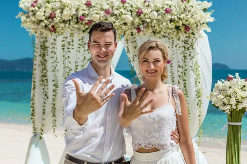 Green geometric bamboo wedding arch, Ina and Tautvydas, Phuket — photo 12