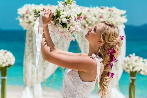 Green geometric bamboo wedding arch, Ina and Tautvydas, Phuket — photo 22