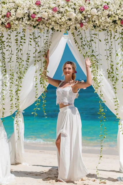 Green geometric bamboo wedding arch, Ina and Tautvydas, Phuket — photo 26