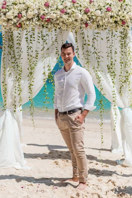 Green geometric bamboo wedding arch, Ina and Tautvydas, Phuket — photo 27