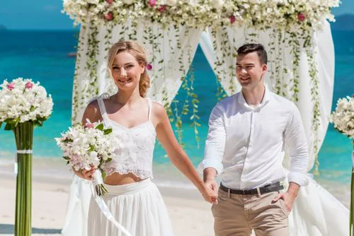 Green geometric bamboo wedding arch, Ina and Tautvydas, Phuket — photo 28