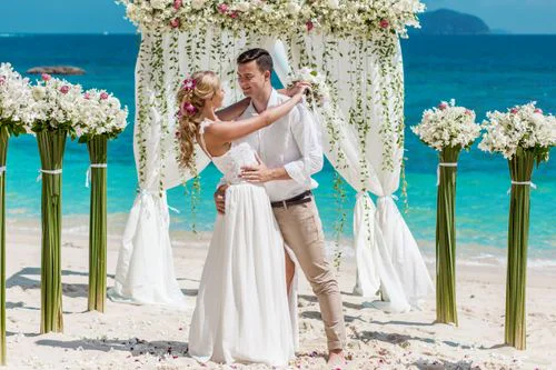 Green geometric bamboo wedding arch, Ina and Tautvydas, Phuket — photo 30