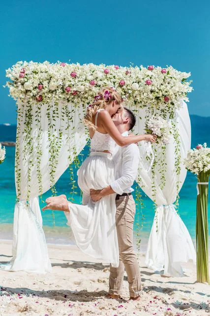 Green geometric bamboo wedding arch, Ina and Tautvydas, Phuket — photo 32