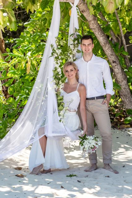 Green geometric bamboo wedding arch, Ina and Tautvydas, Phuket — photo 36