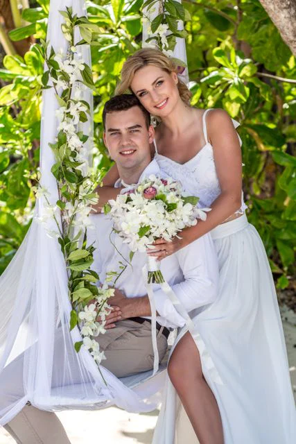 Green geometric bamboo wedding arch, Ina and Tautvydas, Phuket — photo 37