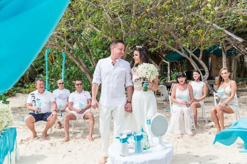 Turquoise geometric bamboo wedding arch, Marina and Andrei, Phuket — photo 2