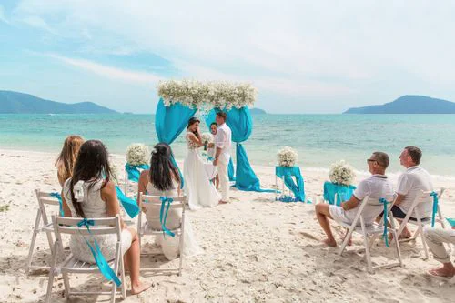 Turquoise geometric bamboo wedding arch, Marina and Andrei, Phuket — photo 4
