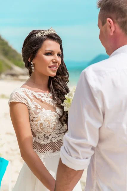 Turquoise geometric bamboo wedding arch, Marina and Andrei, Phuket — photo 5